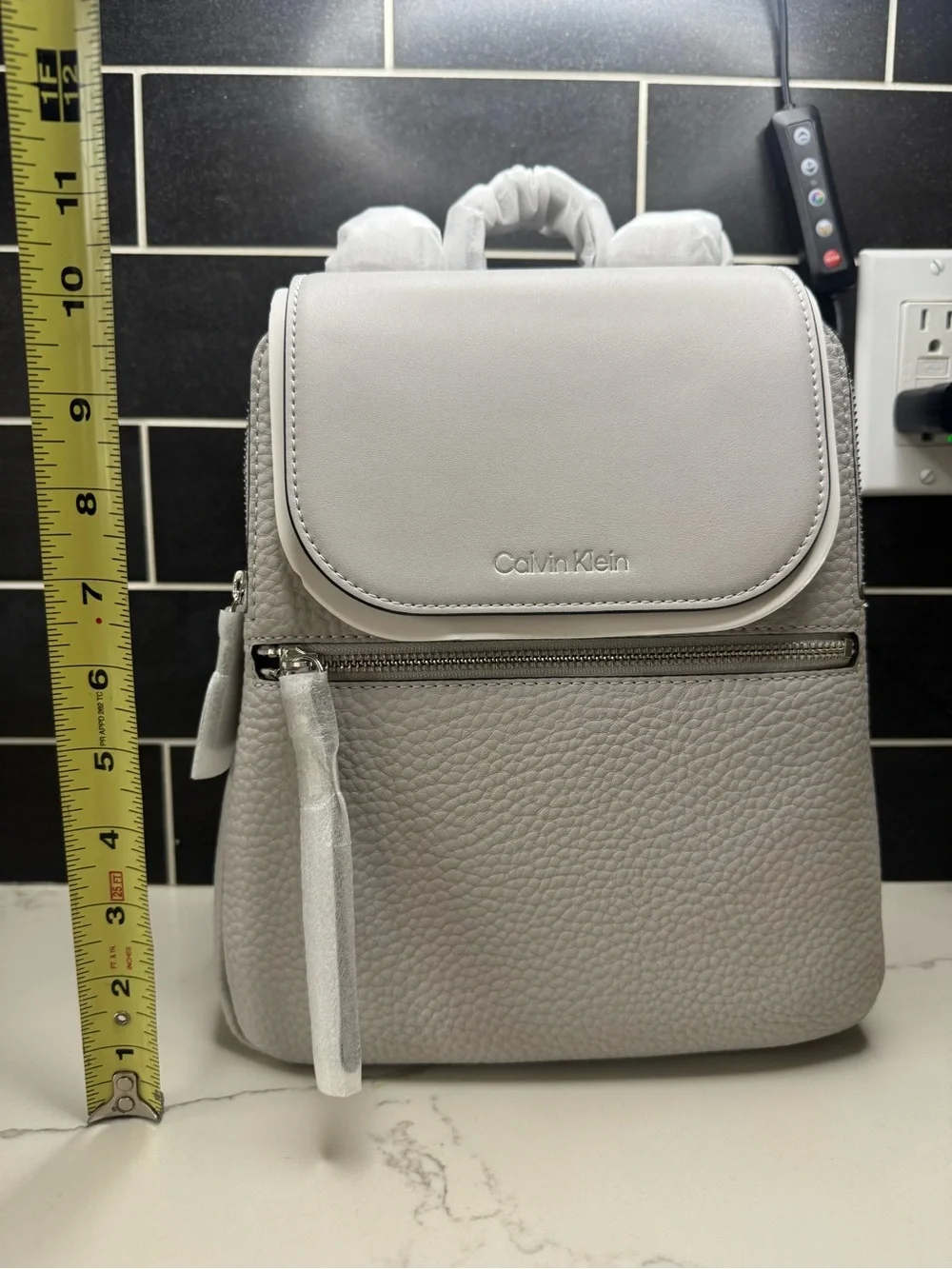 Calvin Klein Light Gray Pebbled Leather Mini Backpack